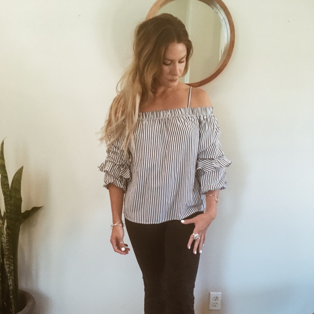 Striped off the shoulder top